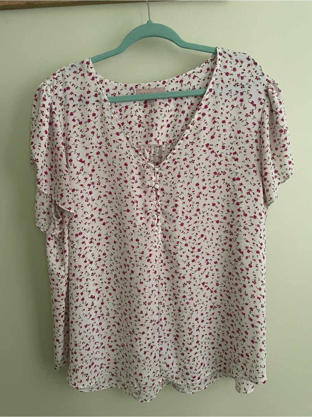 Philosophy White Short-Sleeve V-Neck Top with Pink Floral Print
